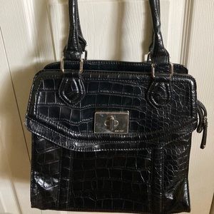Large Nine West Faux Crocodile Black Handbag